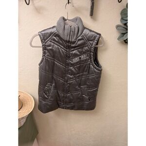 NEW YORK SPORT Womens Silver Quilted Puffer Vest Mock Neck Full Zip Size S